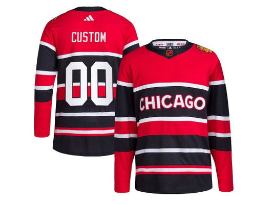 Custom Chicago Blackhawks Red&Black Reverse Retro 2.0 Jersey