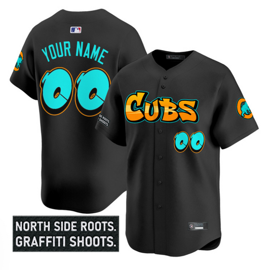 Custom Chicago Cubs Jersey Graffiti North Side Edition Stitched Black