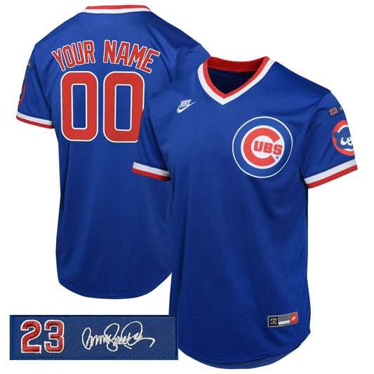 Custom Chicago Cubs Jersey Ryne Sandberg Tribute Patch Stitched Royal