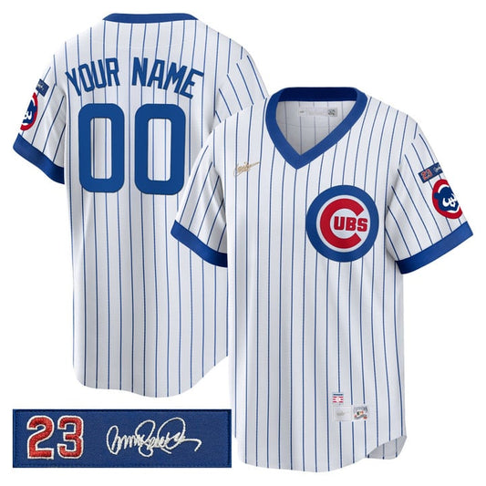 Custom Chicago Cubs Jersey Ryne Sandberg Tribute Patch Stitched Stripes