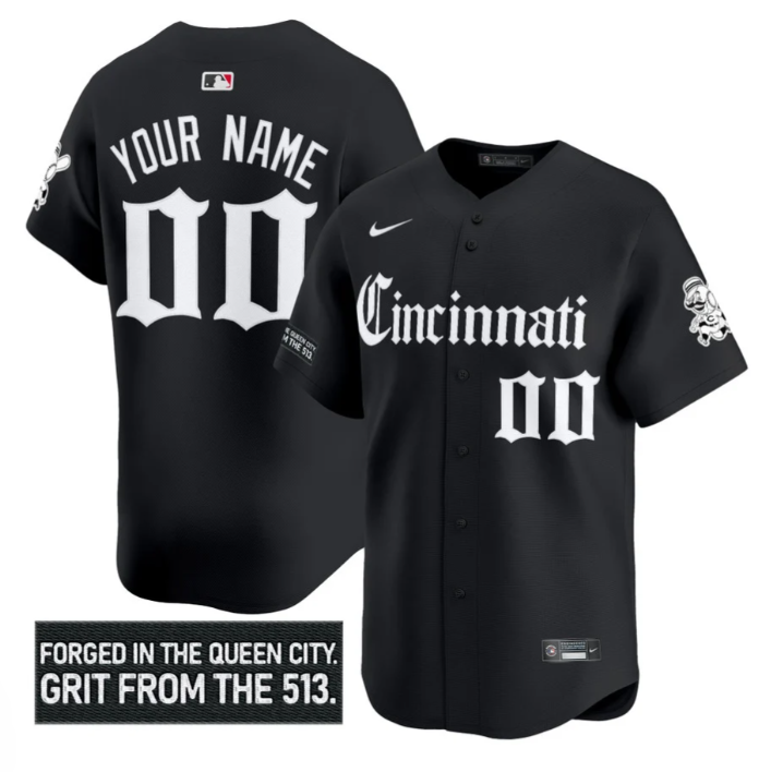 Custom Cincinnati Reds Jersey Gothic Queen City Edition Stitched Black