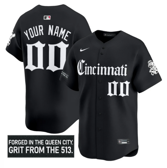 Custom Cincinnati Reds Jersey Gothic Queen City Edition Stitched Black