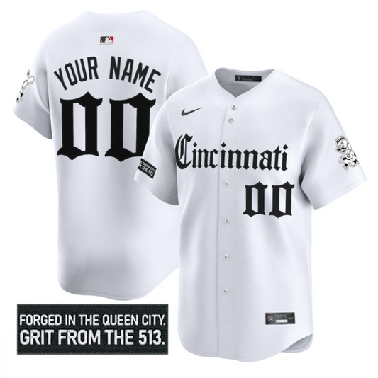 Custom Cincinnati Reds Jersey Gothic Queen City Edition Stitched White
