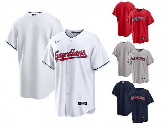 Custom Cleveland Guardians Cool Base Jersey - RedNavyWhiteGray