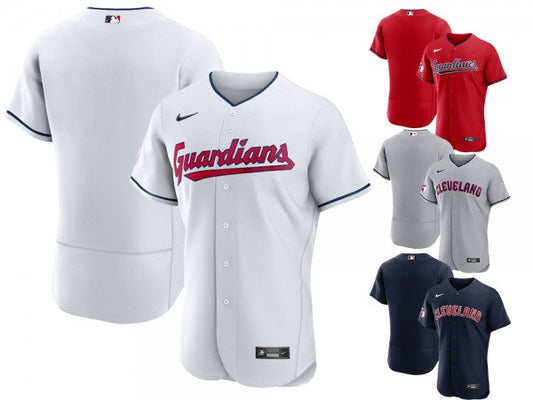 Custom Cleveland Guardians Flex Base Jersey - RedNavyWhite Gray