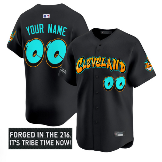 Custom Cleveland Indians Jersey Graffiti 216 Ink Edition Stitched Cream