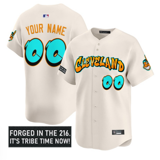 Custom Cleveland Indians Jersey Graffiti 216 Ink Edition Stitched Cream
