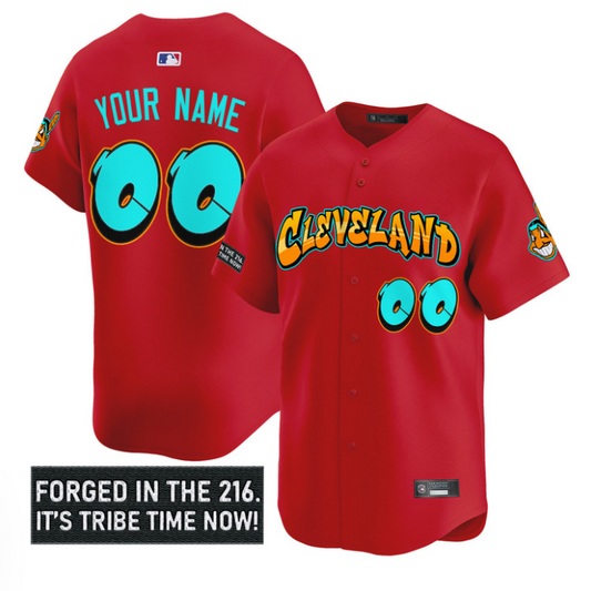 Custom Cleveland Indians Jersey Graffiti 216 Ink Edition Stitched Red