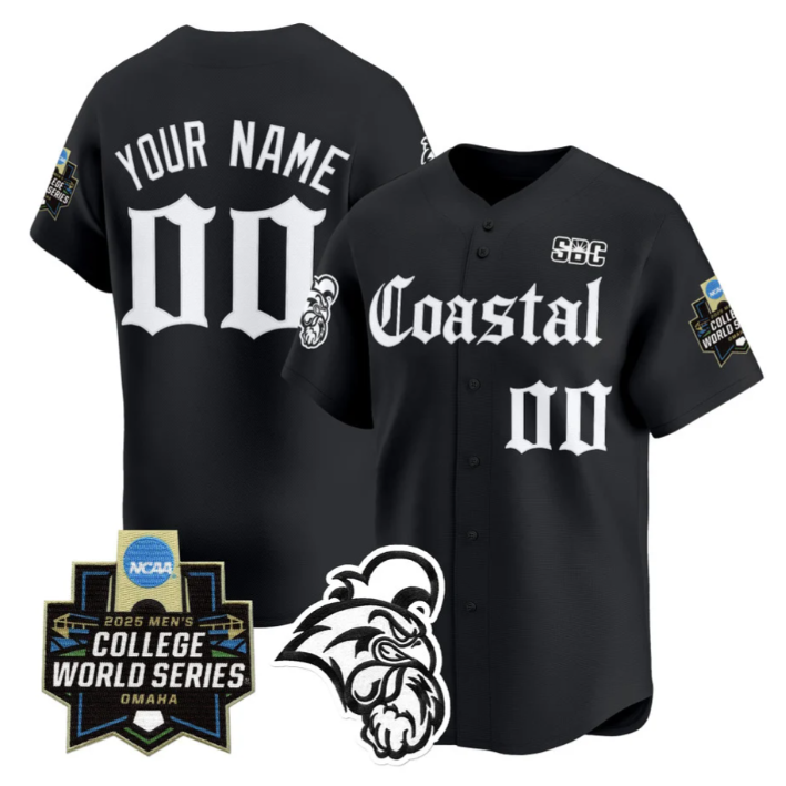 Custom Coastal Carolina Jersey 2025 World Series Gothic Edition Stitched Black