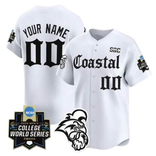 Custom Coastal Carolina Jersey 2025 World Series Gothic Edition Stitched White