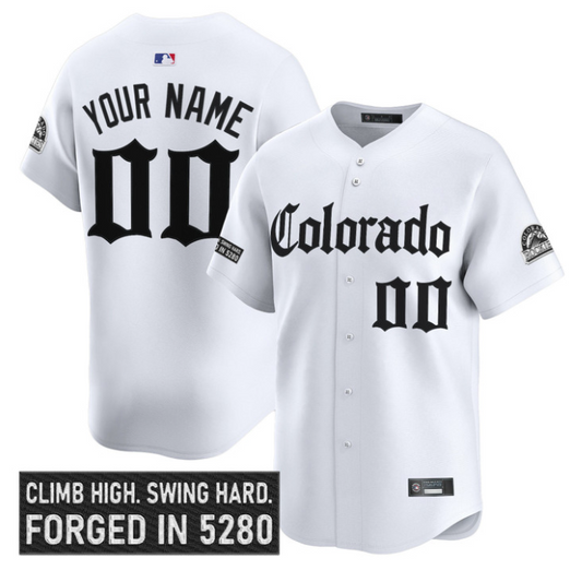 Custom Colorado Rockies Jersey Gothic Mile High Shadows Edition Stitched White