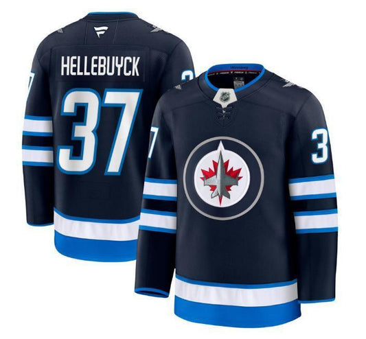 Custom Connor Hellebuyck Jets Jersey - Navy All Stitched
