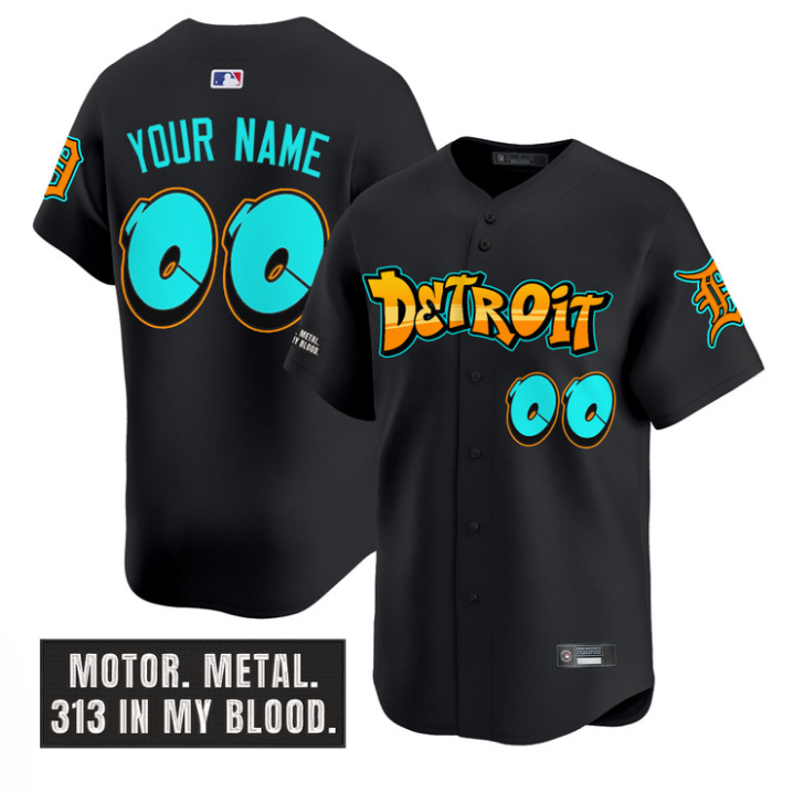 Custom Detroit Tigers Jersey Graffiti Motor City Edition Stitched Black