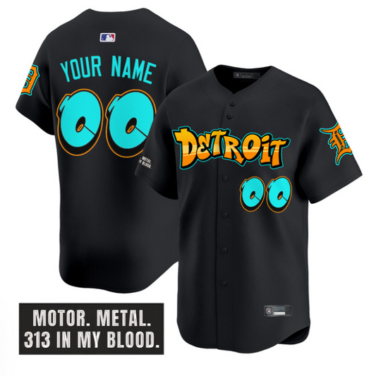 Custom Detroit Tigers Jersey Graffiti Motor City Edition Stitched Black