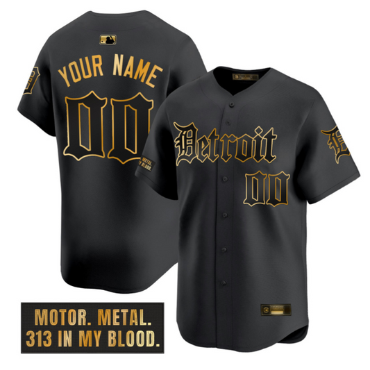 Custom Detroit Tigers Jersey Motor Gothic Edition Stitched Black Gold