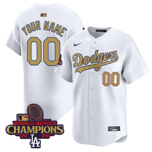 Custom Dodgers Jersey 2025 Gold Vapor Premier Limited Stitched White