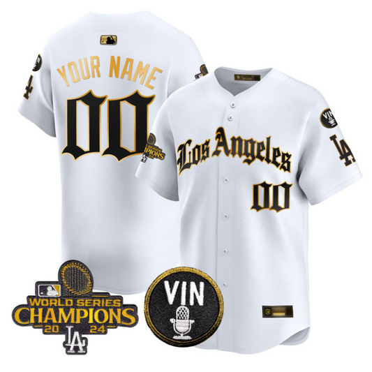Custom Dodgers Jersey Name, Number 2025 LA Gothic Style Stitched White Gold
