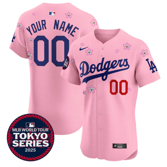 Custom Dodgers Jersey Tokyo Series 2025 Vapor Premier Elite Stitched Cherry Blossom