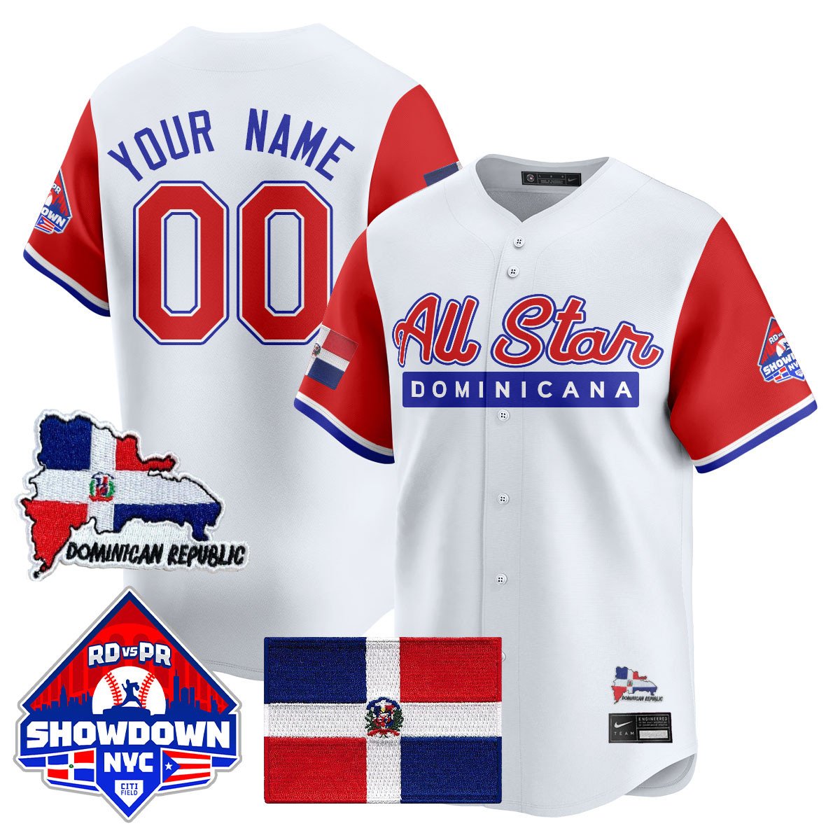 Custom Dominican Republic Jersey Baseball All-Star 2025 Stitched Red Sleeves