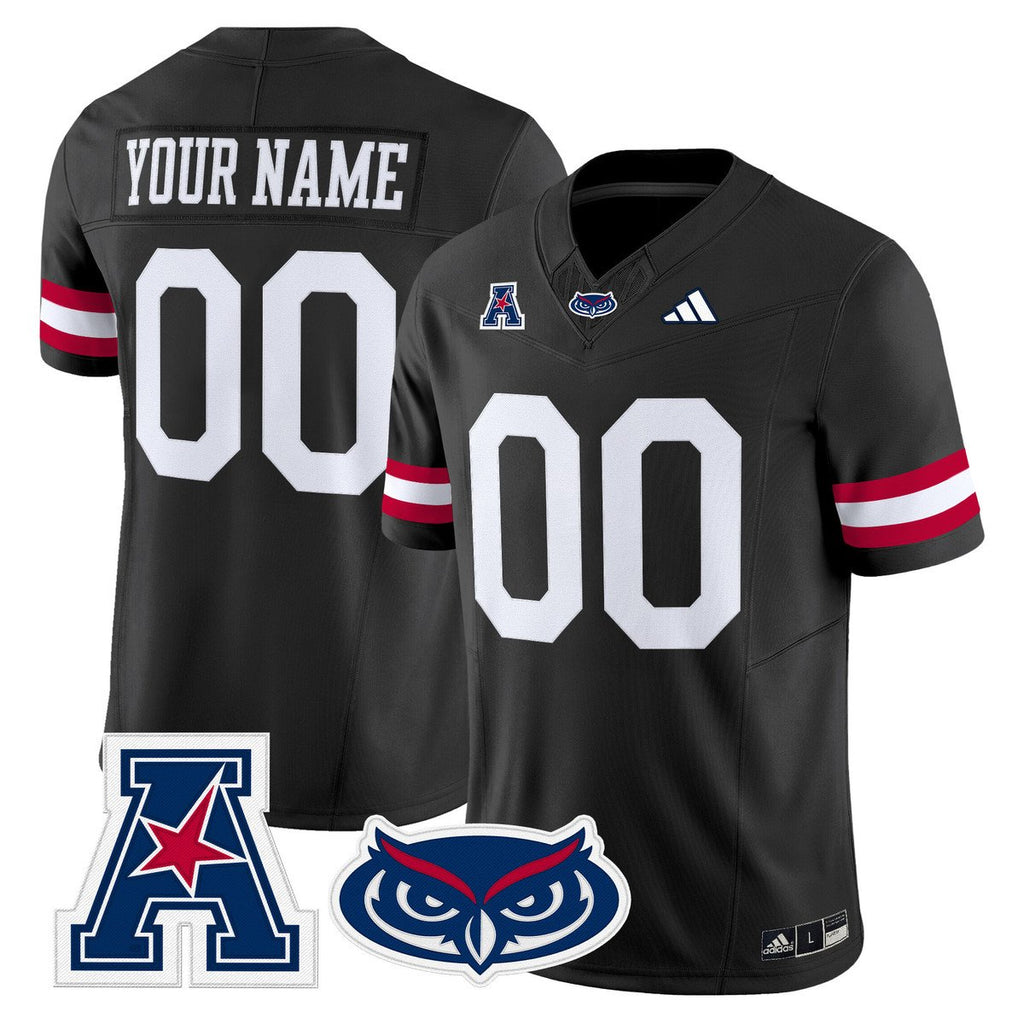 Custom Florida Atlantic Owls Jersey Name, Number 2025 All Stitched Black
