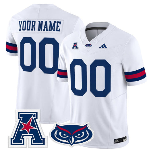 Custom Florida Atlantic Owls Jersey Name, Number 2025 All Stitched White