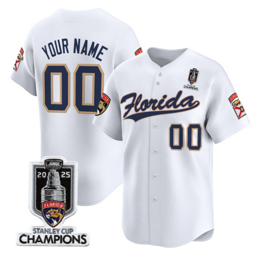 Custom Florida Panthers Baseball Jersey 2025 Stanley Cup Champions White