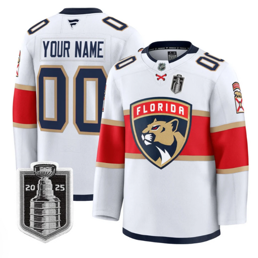 Custom Florida Panthers Jersey 2025 Stanley Cup Final Premium Stitched White