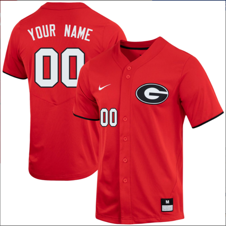 Custom Georgia Bulldogs Baseball White Full Button Jersey All Stitched SEC Patch