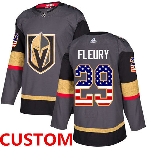 Custom Golden Knights Grey Home USA Flag Stitched NHL Jersey
