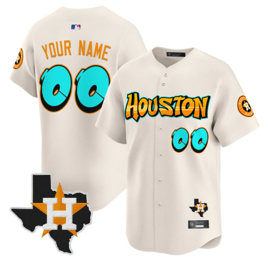 Custom Houston Astros Jersey Name, Number Graffiti H-Town Edition Stitched Cream