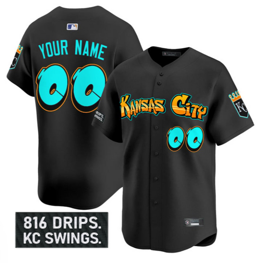 Custom Kansas City Royals Jersey Graffiti Crown Drop Limited Stitched Black