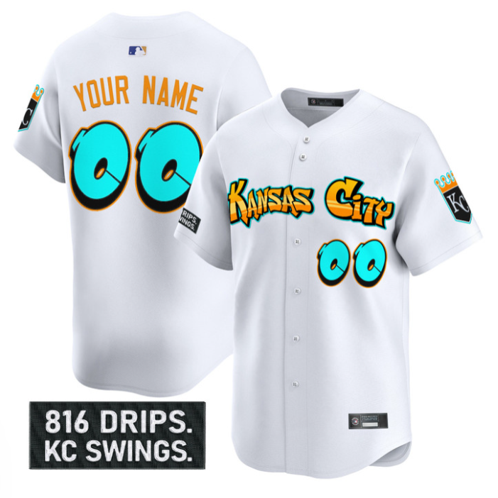 Custom Kansas City Royals Jersey Graffiti Crown Drop Limited Stitched White