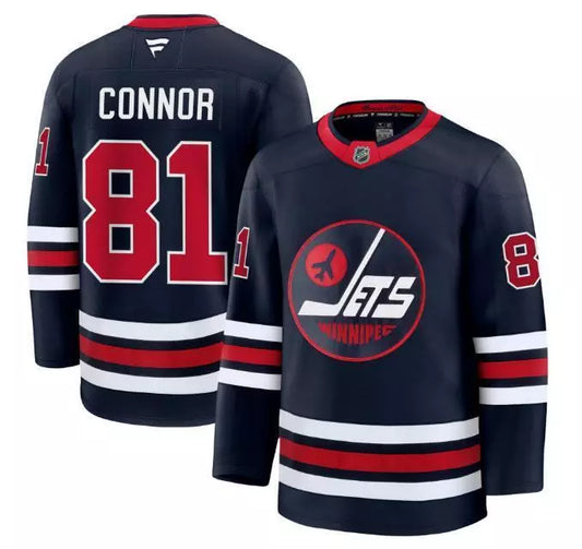 Custom Kyle Connor Jets Jersey - Alternate Navy All Stitched