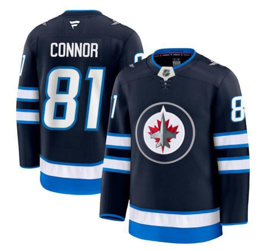 Custom Kyle Connor Jets Jersey - Navy All Stitched