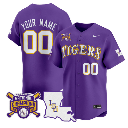 Custom LSU Tigers Jersey 2025 College World Series Champions Stitched Purple