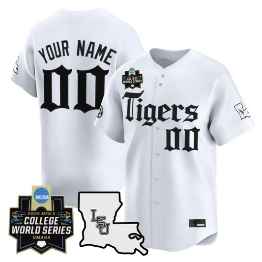 Custom LSU Tigers Jersey 2025 World Series Gothic Geaux Edition Stitched White