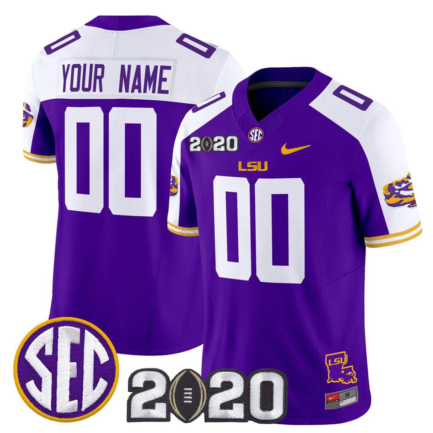 Custom LSU Tigers Jersey Name, Number 2020 National Champions Stitched Purple Alter