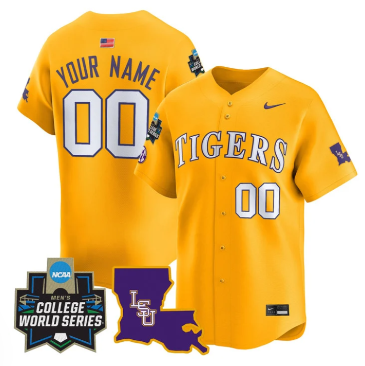 Custom LSU Tigers Jersey Name, Number 2025 World Series Stitched Gold
