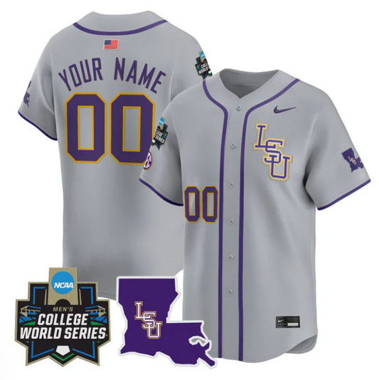 Custom LSU Tigers Jersey Name, Number 2025 World Series Stitched Gray