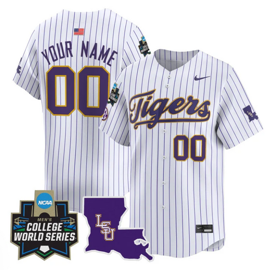 Custom LSU Tigers Jersey Name, Number 2025 World Series Stitched Pinstripe