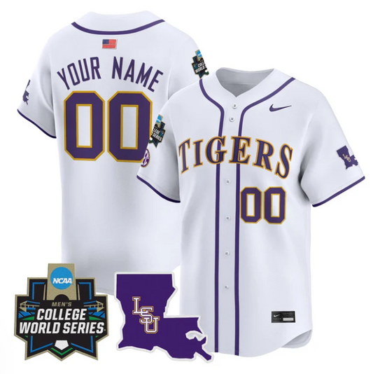 Custom LSU Tigers Jersey Name, Number 2025 World Series Stitched White