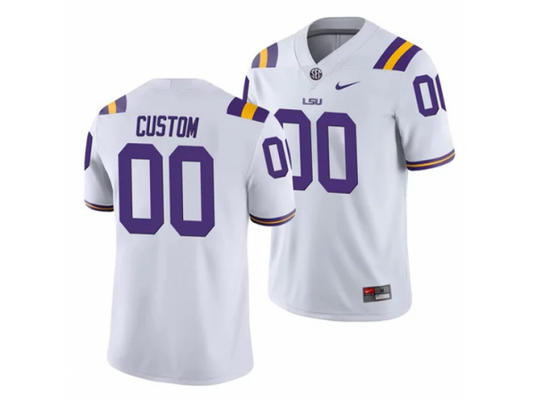 Custom LSU Tigers White College Football Jersey