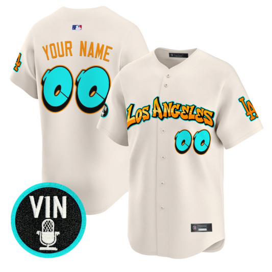 Custom Los Angeles Dodgers Jersey Graffiti Street Style Edition Stitched Cream