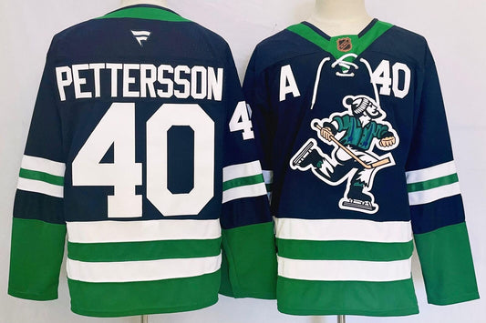 Custom Men Elias Pettersson Canucks Navy Jersey All Stitched