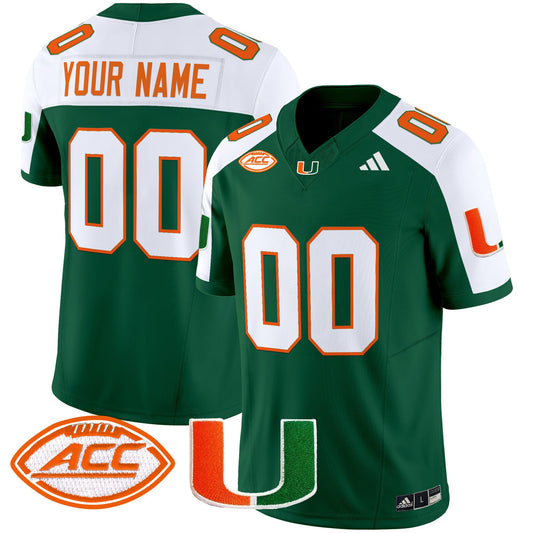 Custom Miami Hurricanes Jersey Name, Number 2025 Limited Stitched Green Alternate