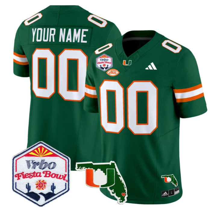 Custom Miami Hurricanes Jersey 2026 Fiesta Bowl Florida Patch Stitched Green
