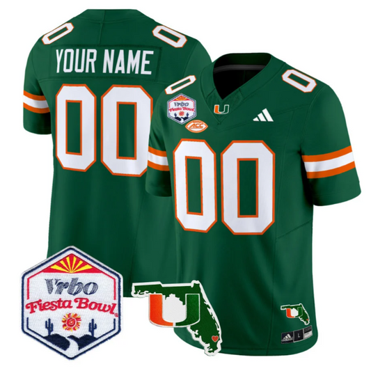 Custom Miami Hurricanes Jersey 2026 Fiesta Bowl Florida Patch Stitched Green