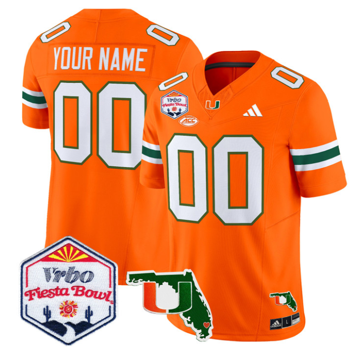 Custom Miami Hurricanes Jersey 2026 Fiesta Bowl Florida Patch Stitched Orange