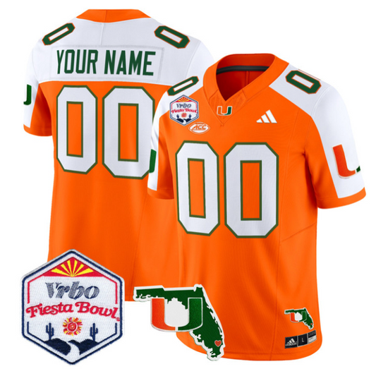 Custom Miami Hurricanes Jersey 2026 Fiesta Bowl Florida Patch Stitched Orange Alternate