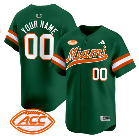 Custom Miami Hurricanes Jersey Name, Number 2024 Baseball Green